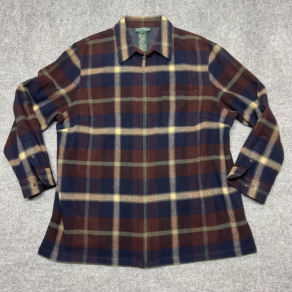 Lauren Ralph Lauren Jacket Womens 2X Blue Plaid Wool Full Zip Collared Outdoor